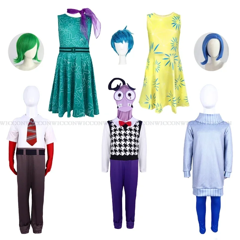 Inside 2 Anime Joy Cospaly Fear Anger Disgust Sadness Dress Adults Kids Joy Birthday Costume Wig Outfit Clothes Halloween Suit