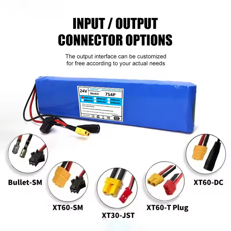 Équipé D'une Batterie Au Lithium 15A BMS 24V 18650 7S4P 12Ah Rechargeable Avec Porte-fusible + Chargeur 29,4 V 250 W/500W Adapté