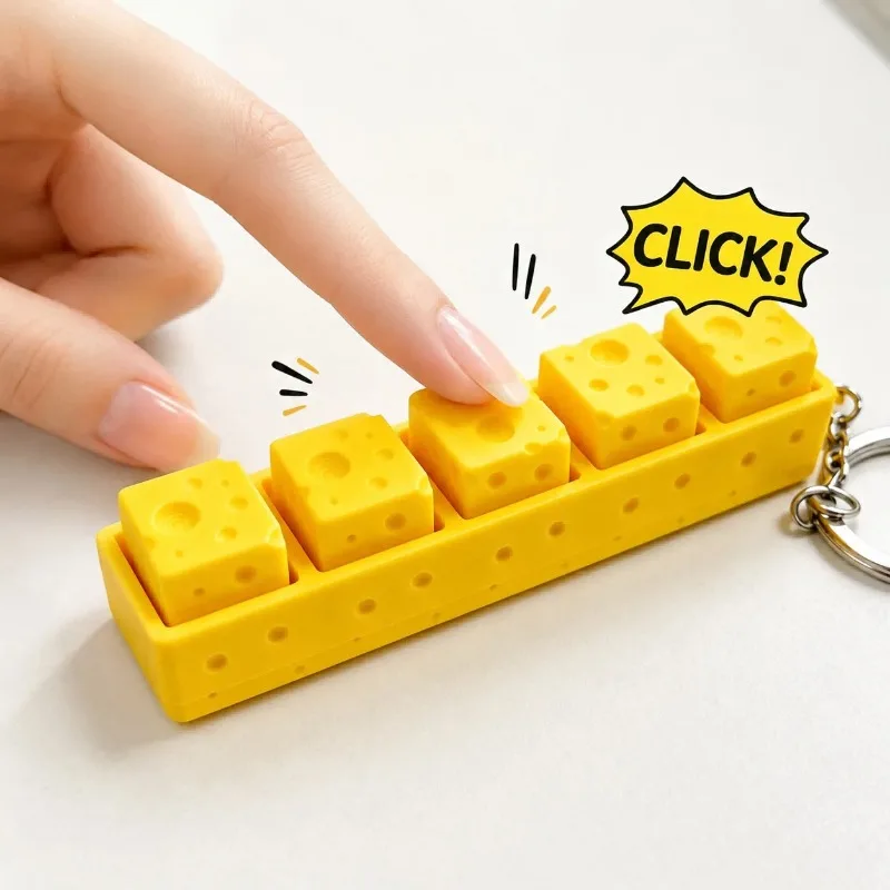 5 Keys Cheese Finger Keyboard Key Button Stress Relief Decompression Gadget Keycap Fidget Keychain Adult Bag Charms Accessories