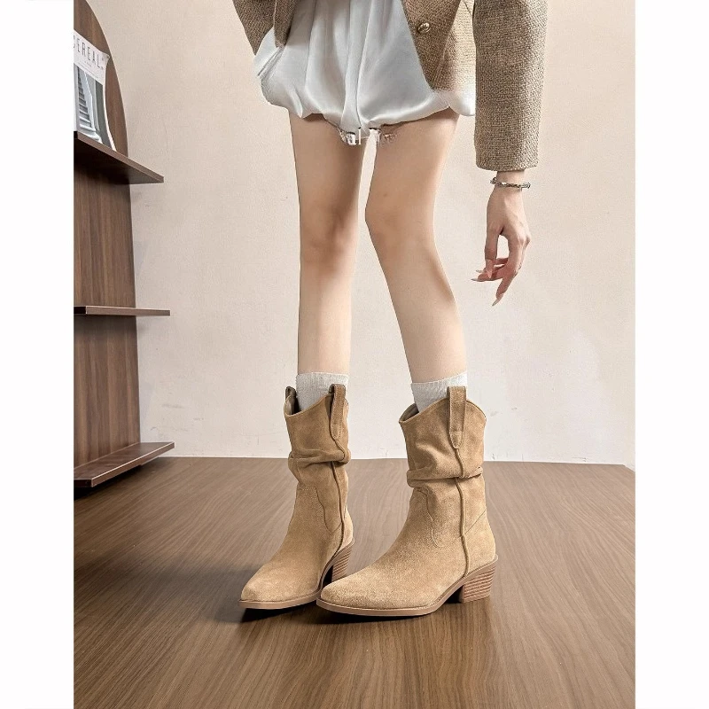 Sharp Pointed Pile Of Short Boots High-heeled Retro Boots Midsole Boots