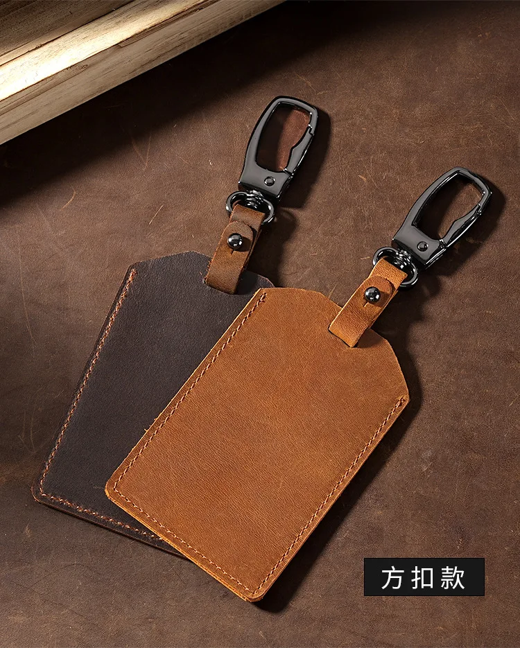Leder-Schlüsselanhänger mit Metallring oder Abnehmbarem Karabinerhaken - Schlanke Kartenhülle für Herren, Rindsleder Buskarten-Schutzhülle – Detail 6