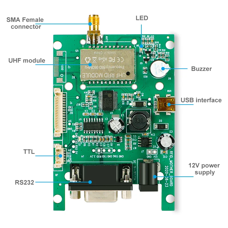 Fonkan 860-960Mhz UHF RFID Module Long Range Reader TTL UART Module with 1 Port Antenna Android SDK for Access Control