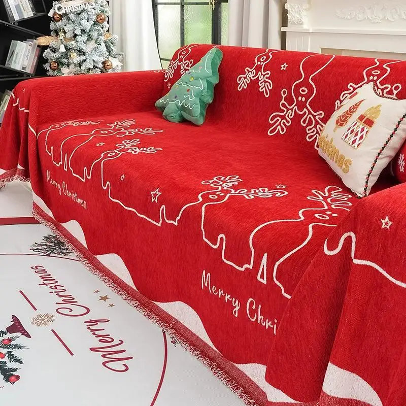 

Red Christmas Blanket Sofa Cover Four Seasons Universal Sofa Cover Multifunctional Blanket Christmas Home Decoration Covers