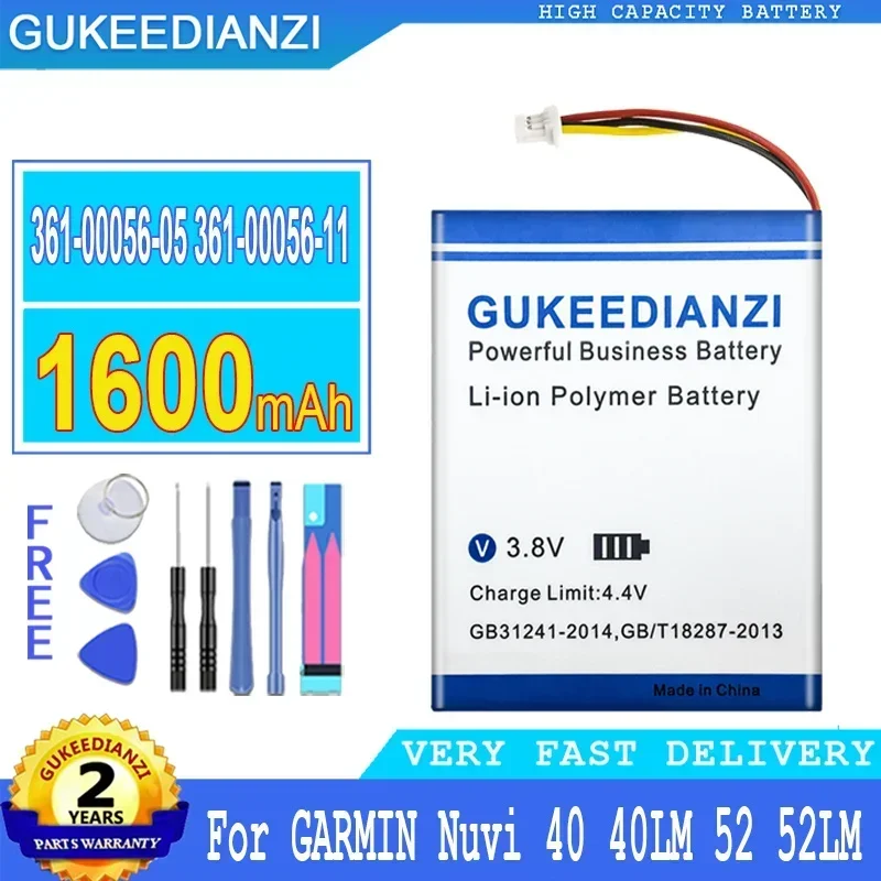 Replacement Battery 1600mAh 361-00056-05, 361-00056-11 For GARMIN Nuvi 40 52LM 56LMT 66LM 68LMT Nuvi40 40LM 52 Portable Battery