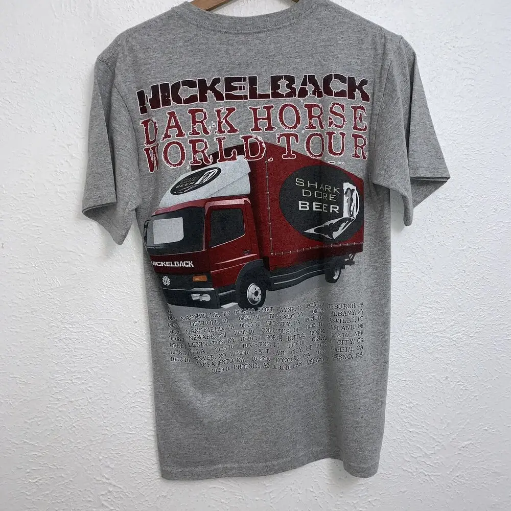 NickleBack Dark Horse World 2010 Tour Tee Gray T-Shirt Double Sided Small