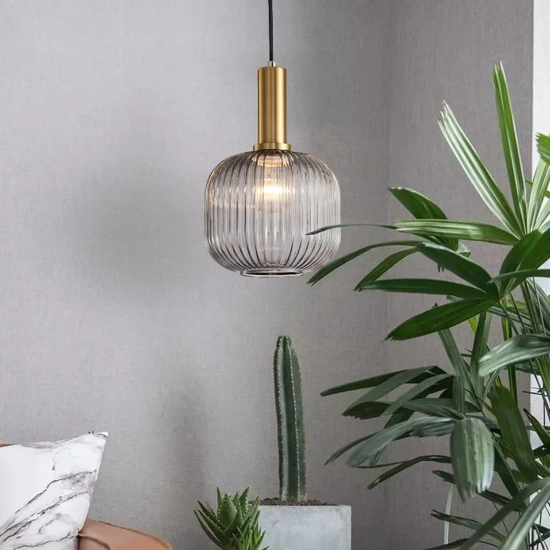 Vintage Colorful Glass Striped Pendant Chandelier Light Dining Room Kitchen Island Ceiling Light Bedroom Bedside Hanging Lamp