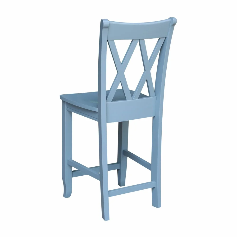 Solid Wood Double X Back Swivel Counter Height Stool 24 Inch Durable Parawood Easy Assembly Dining Room Furniture