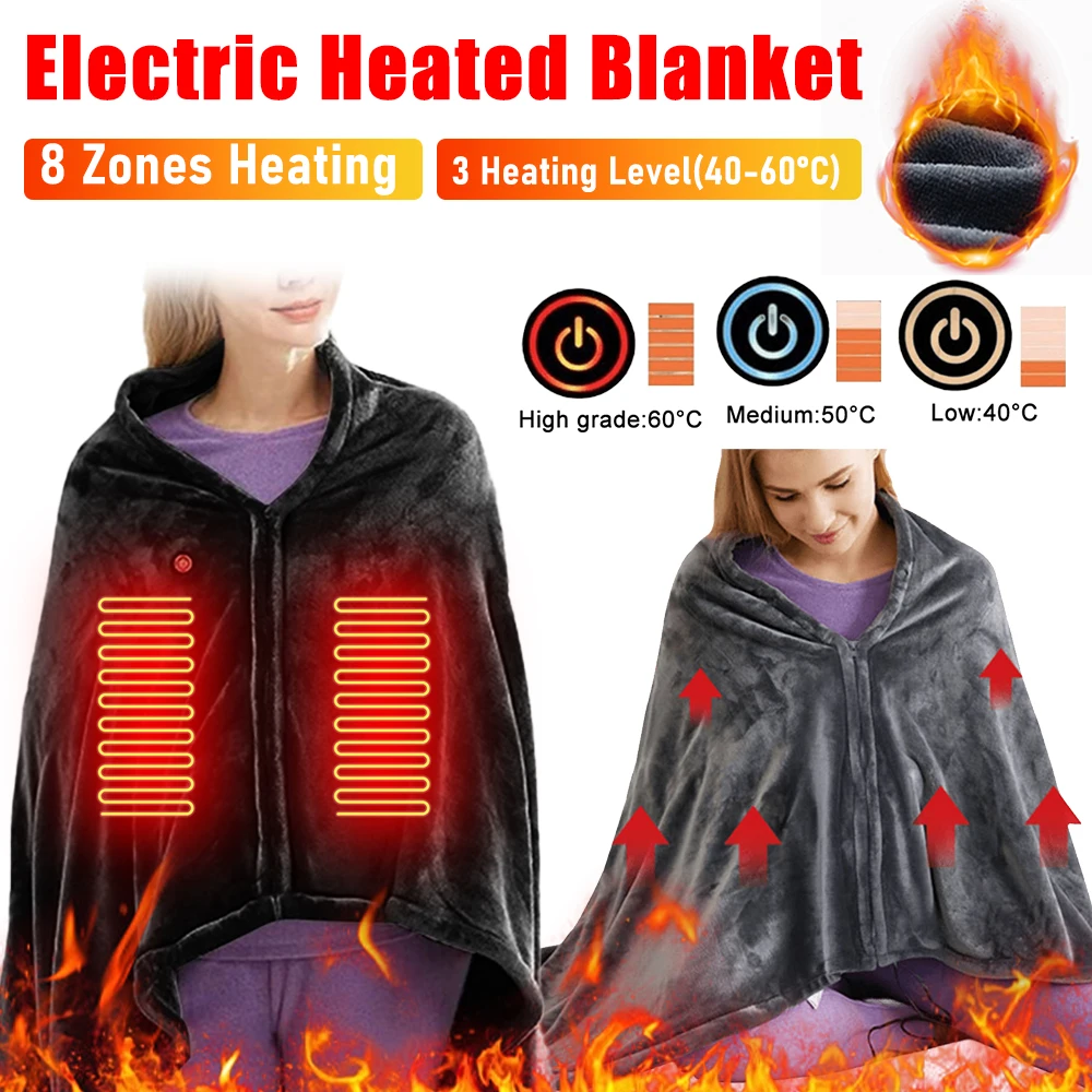 

2025 USB Heated Blanket Winter Household Sofa Shawl Portable Body Warmer Blanket Warm Coral Velvet Heated Shawl for Home Office