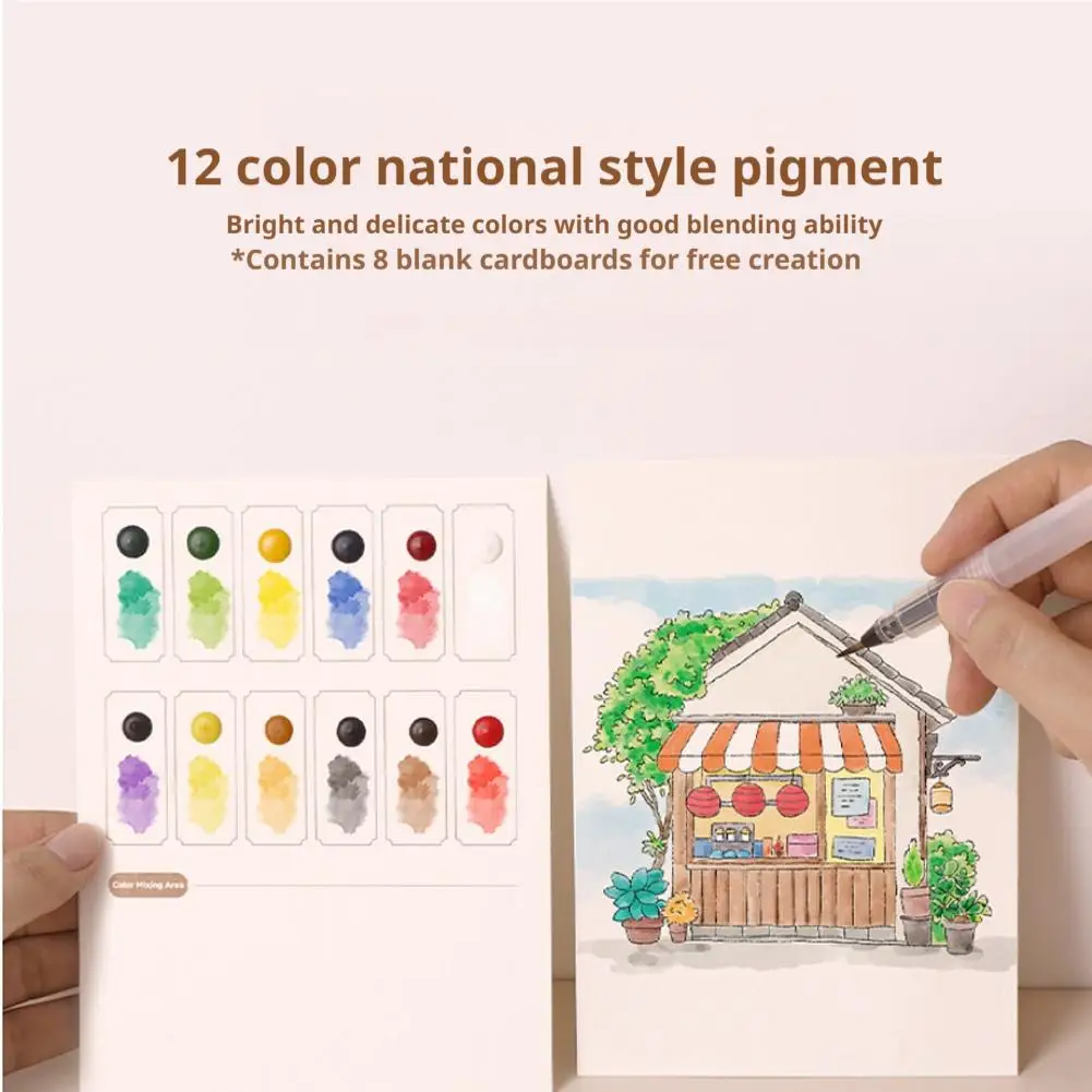 Art Travel Watercolor Painting Set with Tri-Fold Book, Built-in 12 Colors & Stress Relief Note Paper for DIY Art Therapy view 3