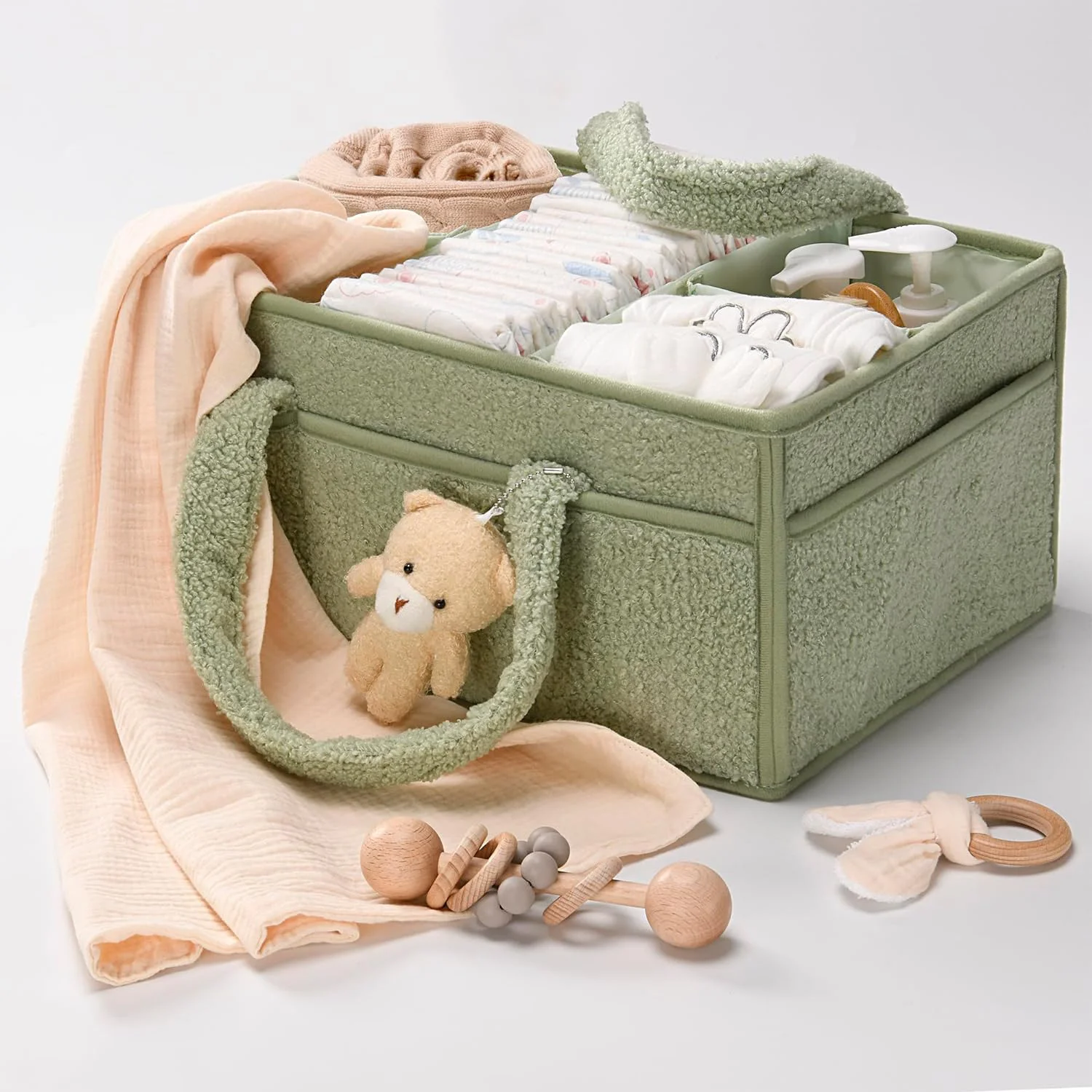 Large-capacity travel mommy bag lp backpack plush baby diaper storage bag diaper pad storage bag view 3