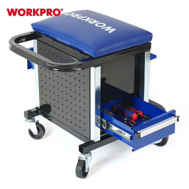 WORKPRO-Garage Rolling Toolbox, Creeper Mecânica Tool Set, Banquinho com gavetas, Assento do rolo de armazenamento