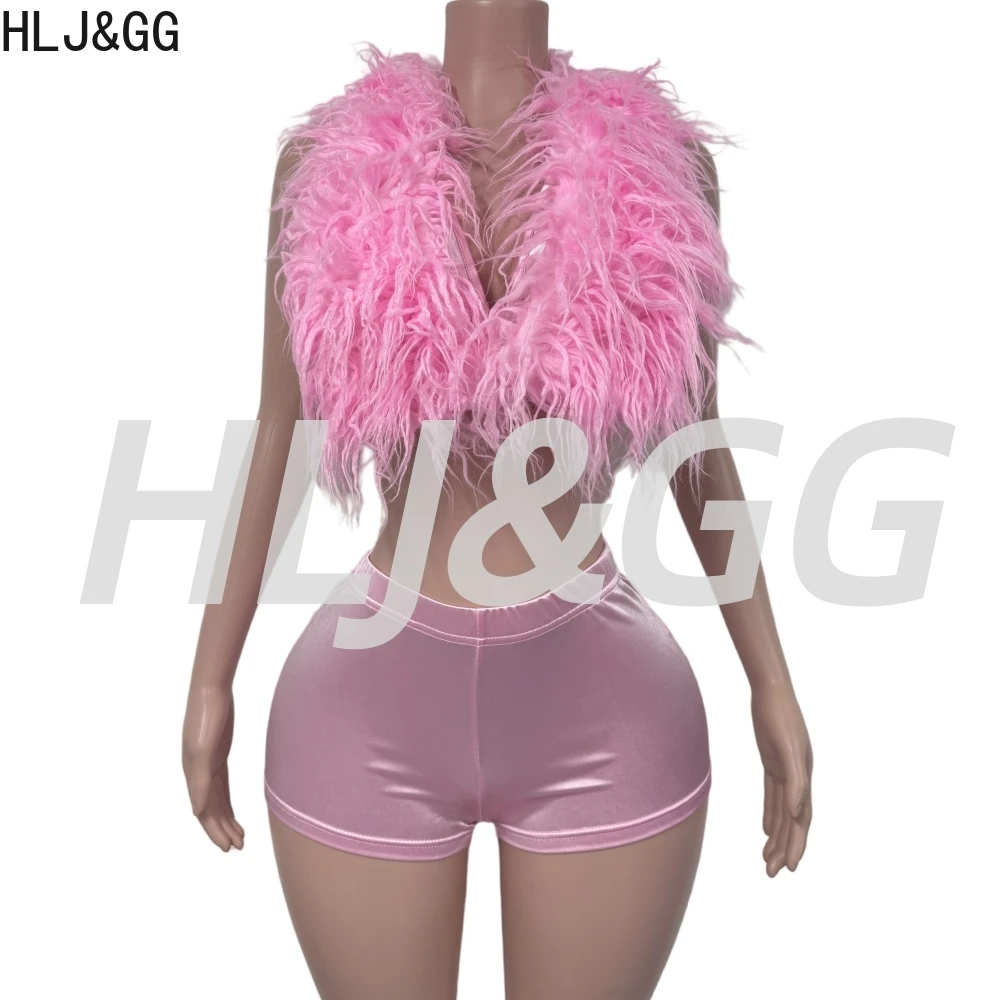 Hlj & gg sexy pele oco bandagem conjuntos de duas peças feminino v profundo sem mangas sem costas topo e shorts roupas moda 2 pçs streetwear