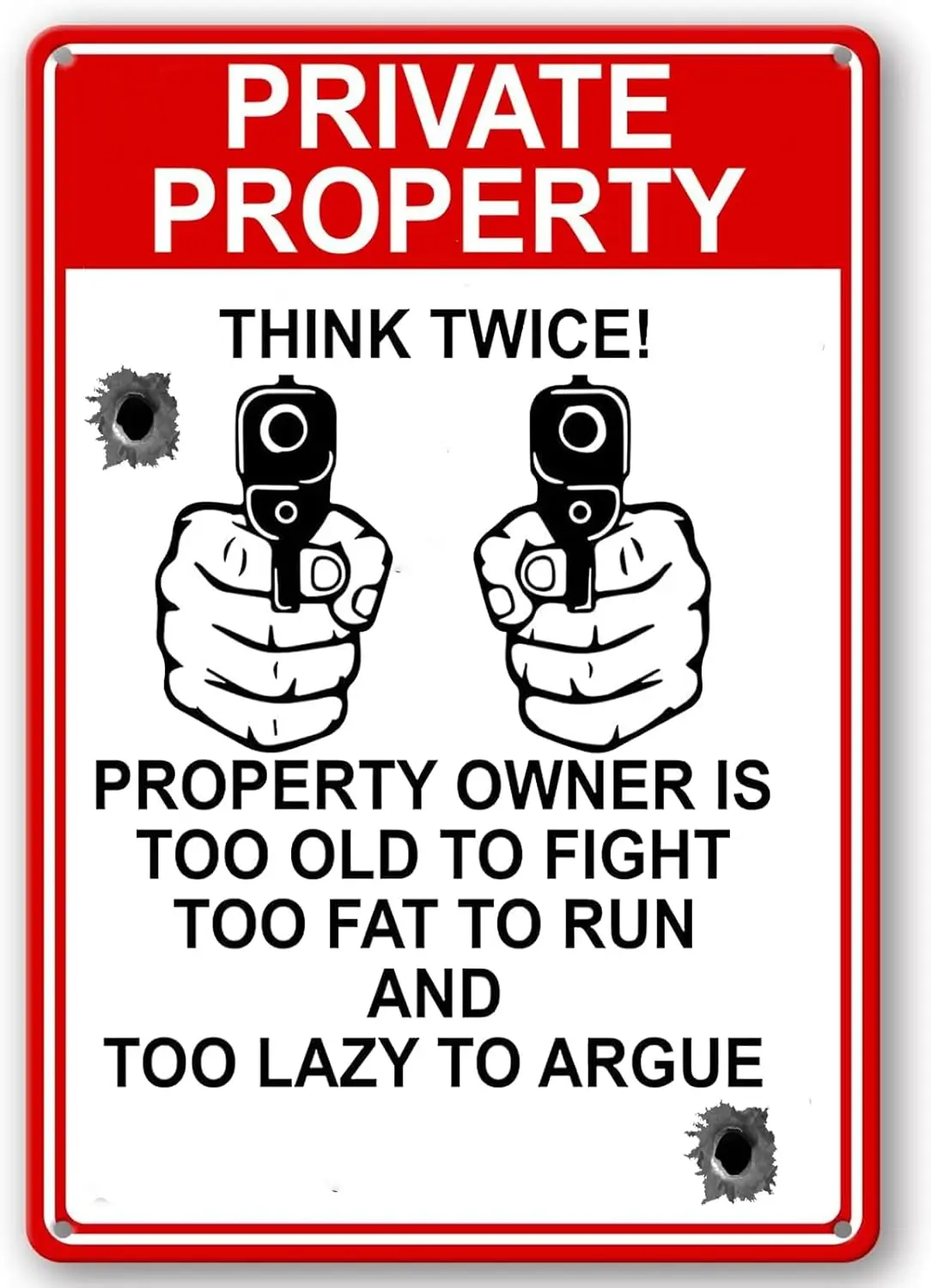 Private Property No Trespassing Metal Signs,Think Twice Handgun Art Military Posters Tin Painting for Home Living Room Bar  sign