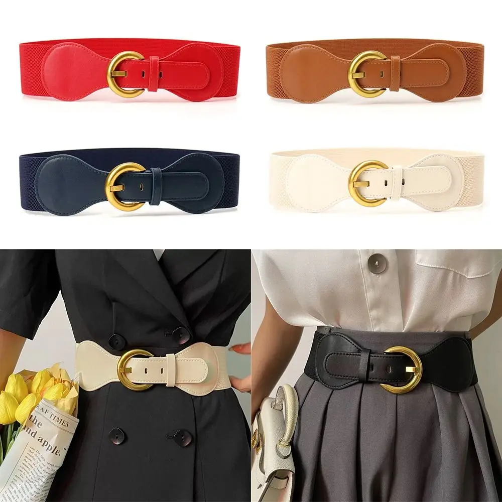 Wide Bowknot Buckle Corset Waist Belt PU Leather Stretchy Bow Elastic Cummerbunds DIY Decorative Waist Bands For Women Lady Girl