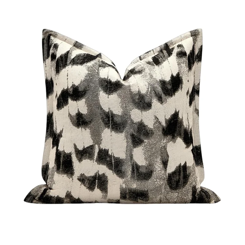 Modern Leopard Print Feather Pillow Cover | Luxury Black & White Animal Pattern Cushion Case | Minimalist Sofa Bedroom Decor