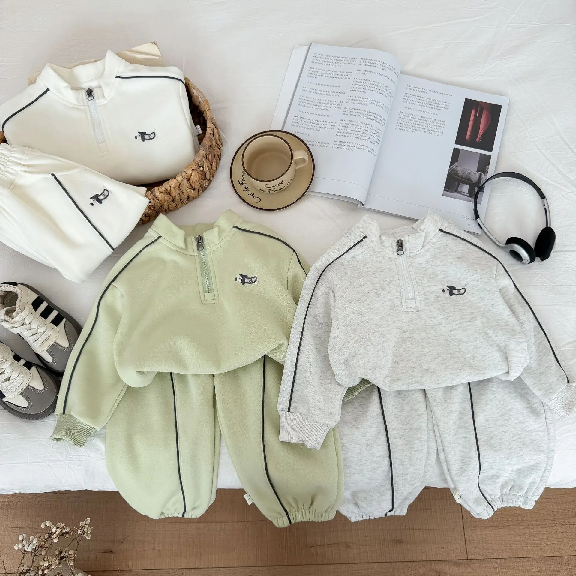 1-14 Jahre Kinderkleidungssets, neue Herbstkollektion, Jungen- und Mädchen-Langarm-Sweatshirts mit halbem Reißverschluss + Hosen, 2-teiliges Kinder-Trainingsanzug-Outfit – Detail 1