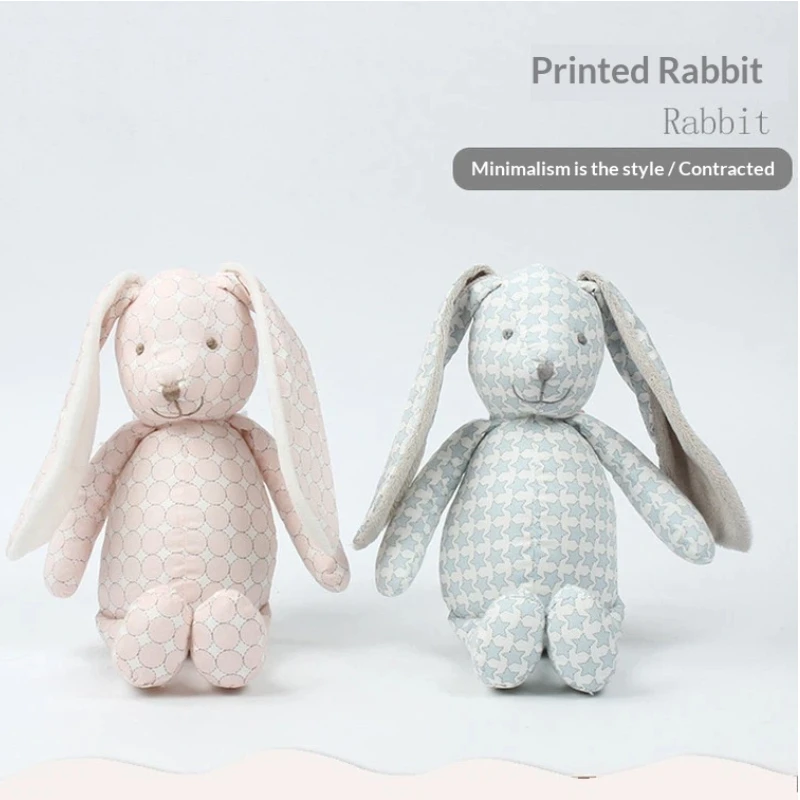 Soft Plush Bunny Pink Blue Printed Fabric Long Ear Stuffed Toy Comforting Decorative Doll Ideal Birthday Gift For Home Decor