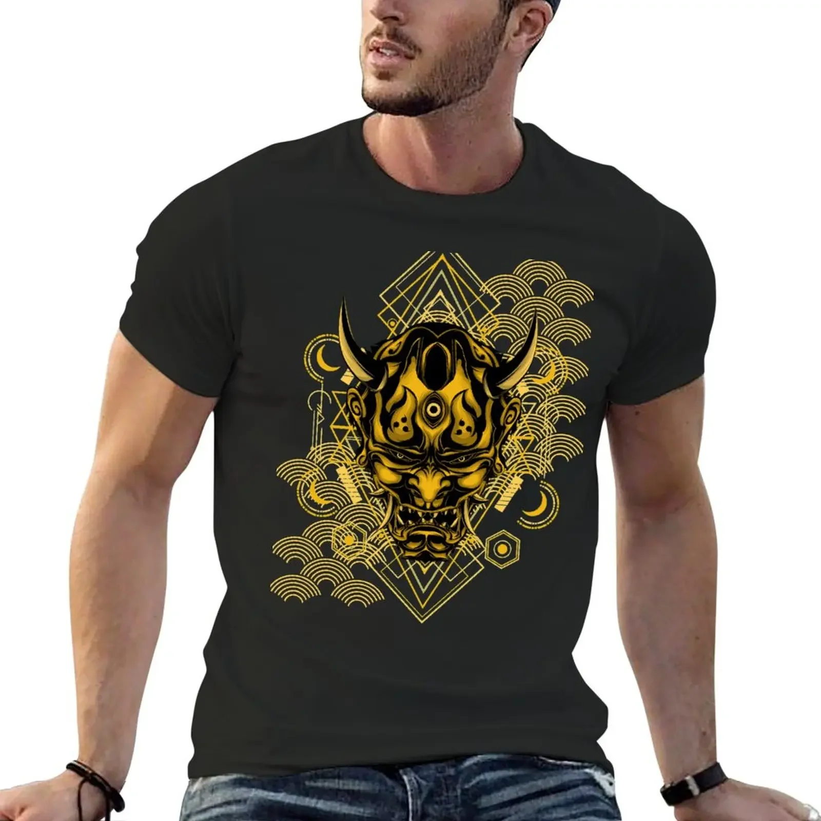 golden oni samurai hannya mask demon japan T-Shirt heavyweights man clothes sweat shirts, men