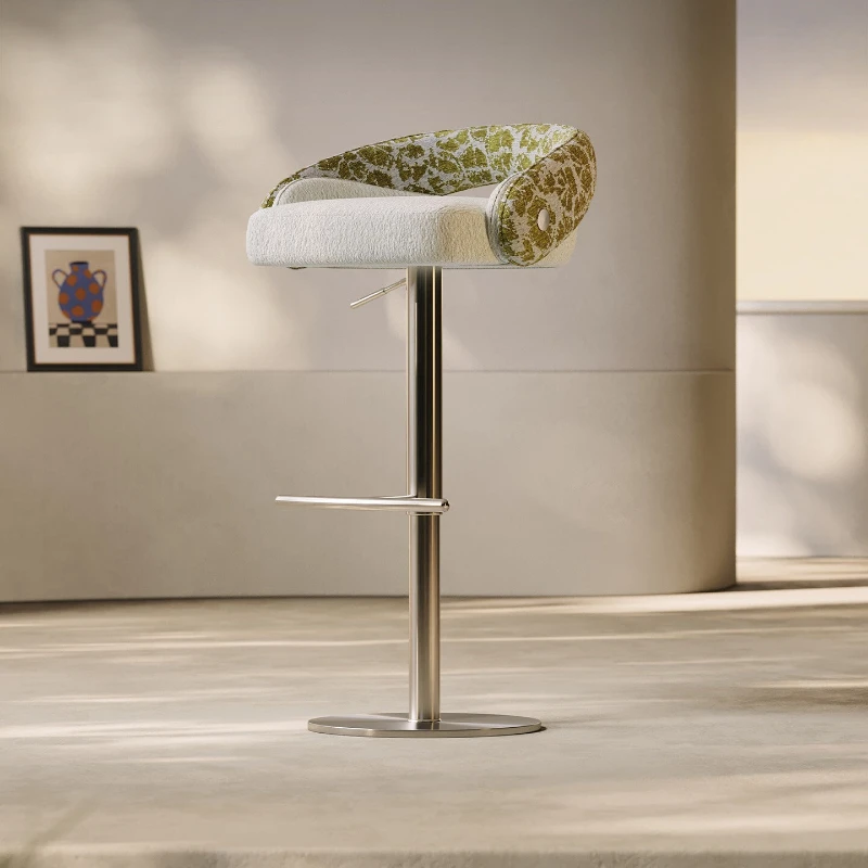 Relaxing Comfortable Bar Stools Elegant Upholstered Bar Stools Nordic Metal Stainless Steel Chaise De Velour Balcony Furniture