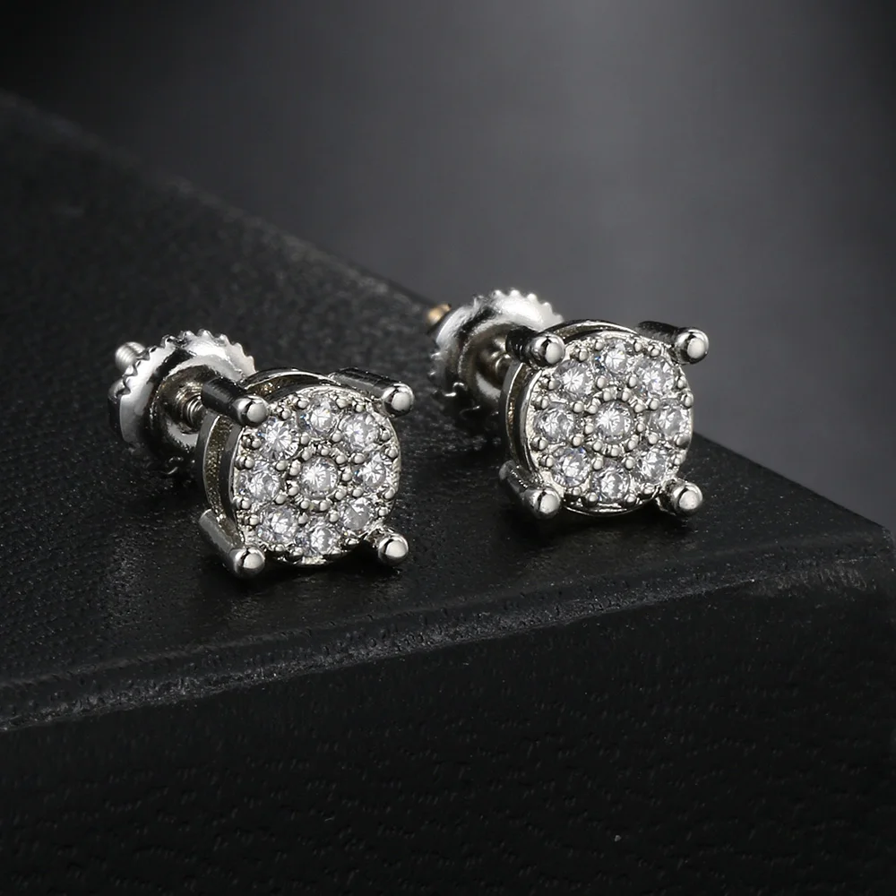 New Round Zircon Earrings For Women Men Gold Color AAA+ Cubic Zirconia Ear Accessory Hip Hop Jewelry Gifts Wholesale OHE173