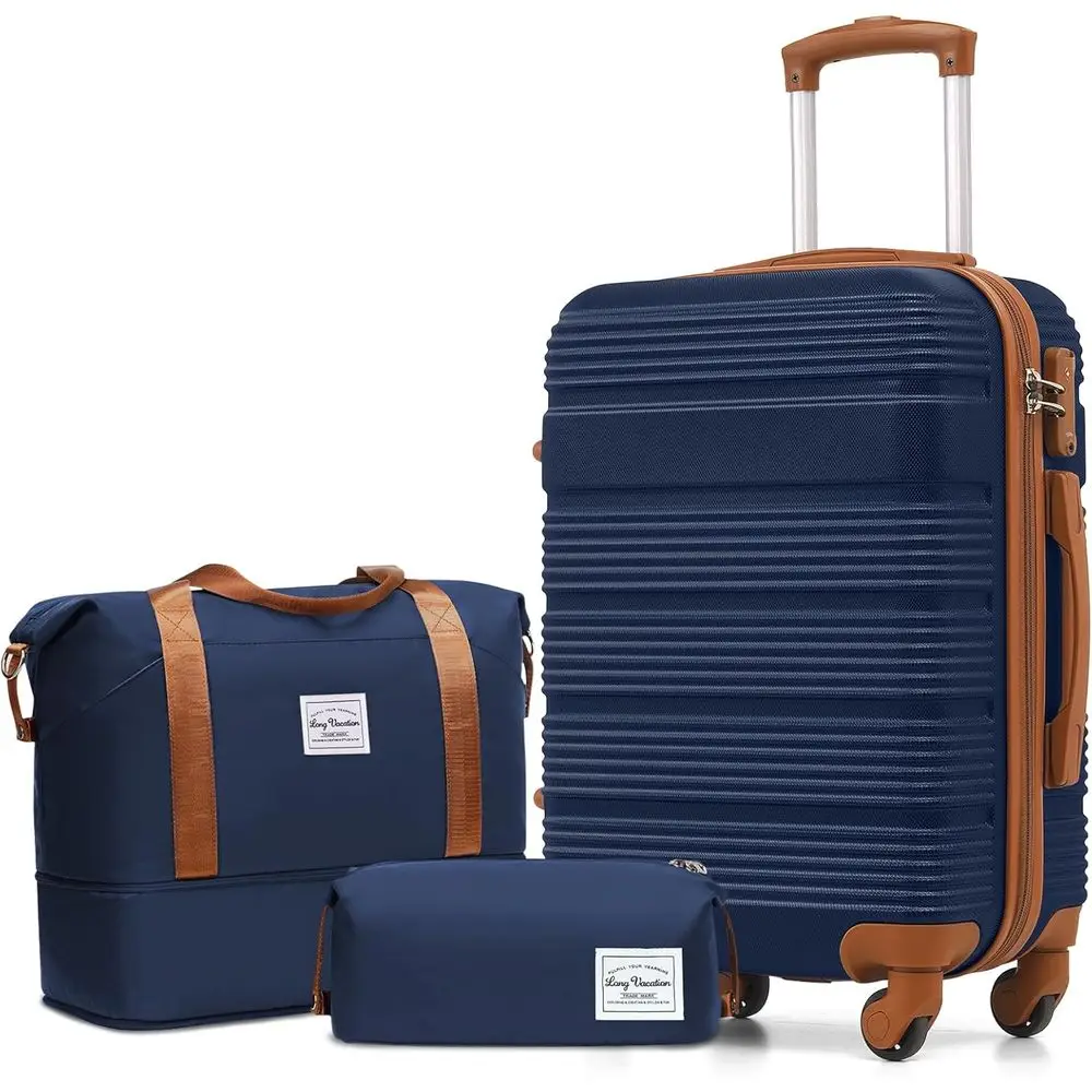 

3 Piece Long Vacation ABS PC Hardshell Luggage Set 20 Inch Carry On Spinner Wheels TSA Lock YKK Zipper Travel Suitcase