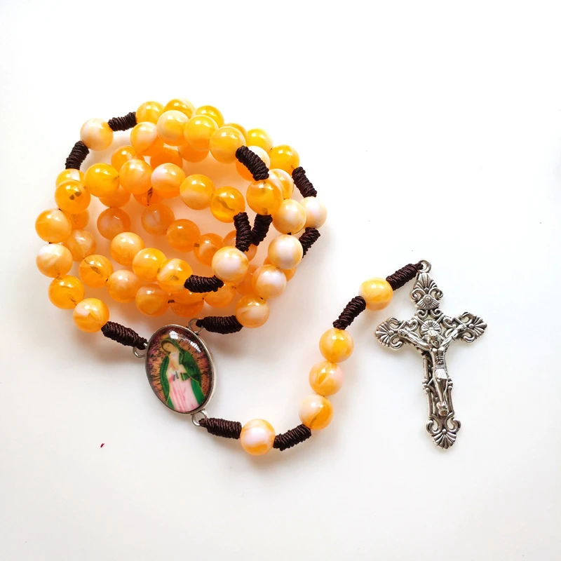 Cottvott الكاثوليكية اليد حبل مضفر سلسلة حبات المسبحة قلادة مريم العذراء المسيح يسوع الصليب قلادة قلادة مجوهرات هدية #5