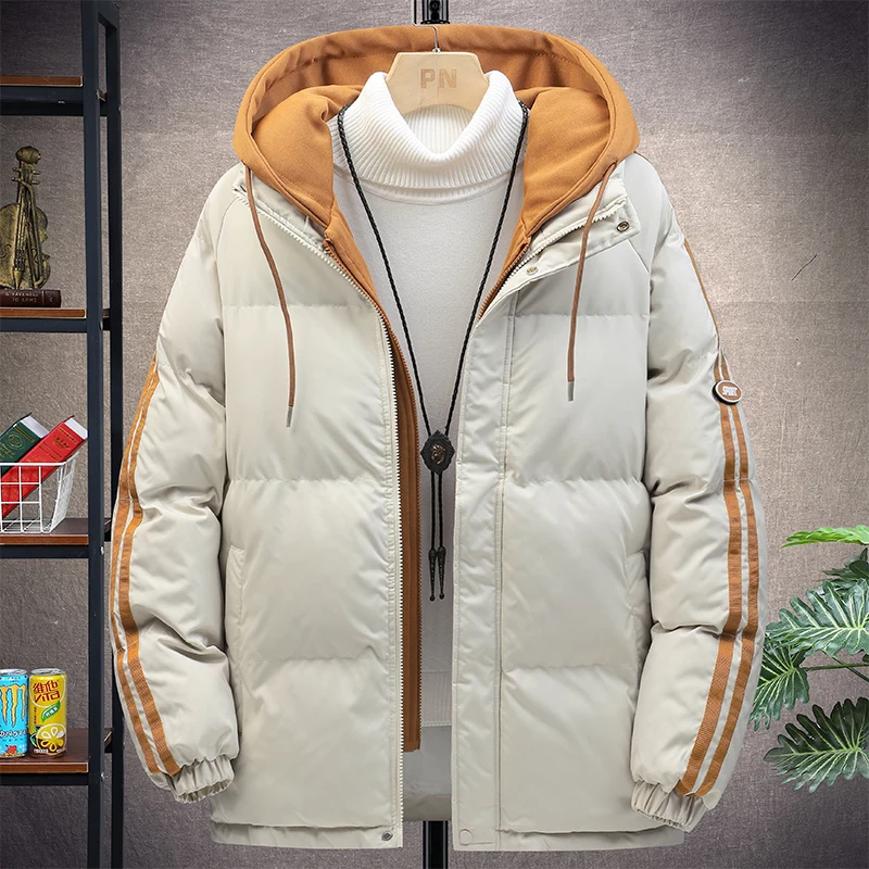 

Men's Thiened Cotton Jaet with Hood Youth Faionable Autumn Winter Outerwear Warm Breathable Zipper Closure Long Sve