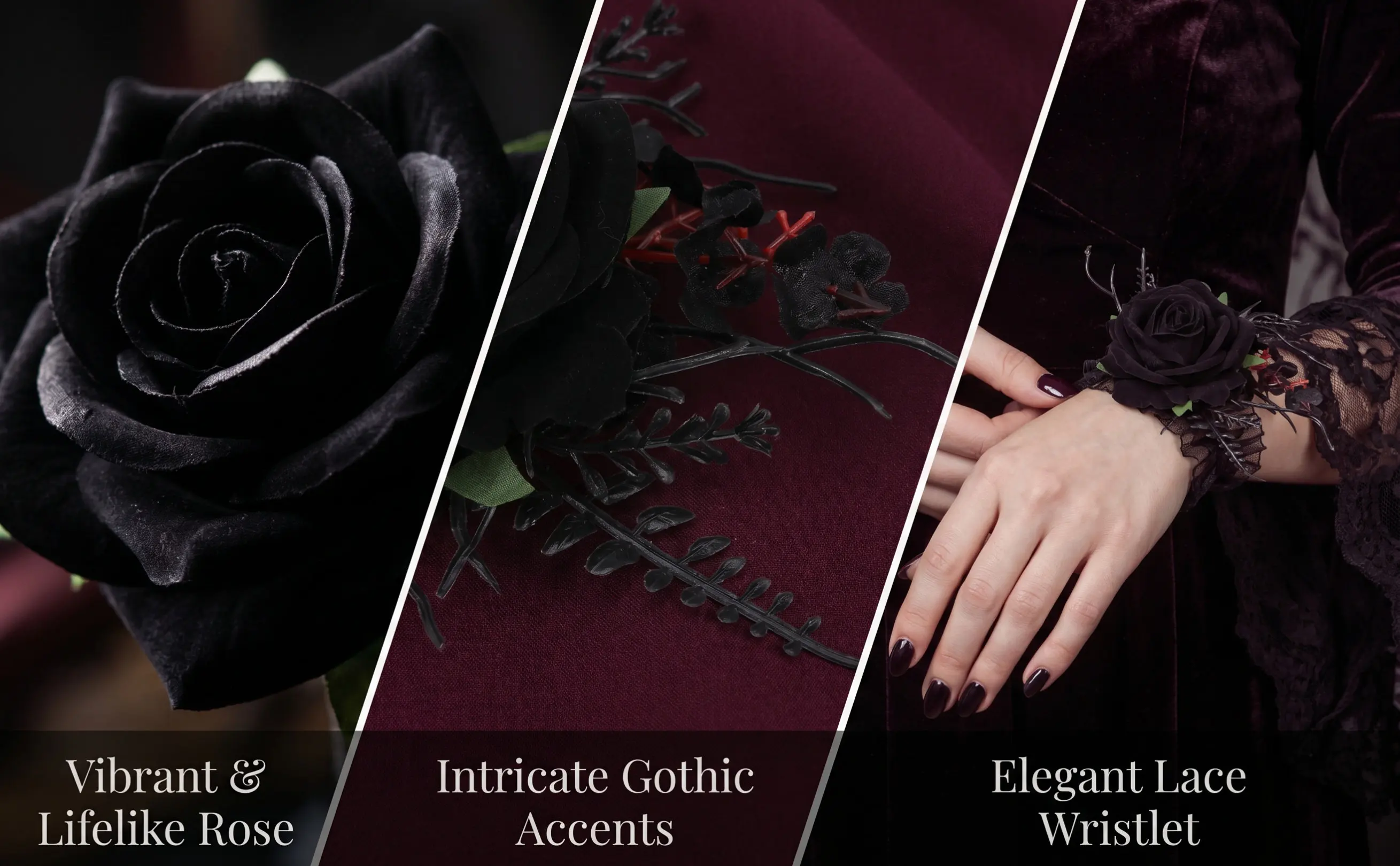 Floral Corsage Wristlet Wedding Flower Bracelet Bridal Party Halloween Christmas Black Corsage Boutonniere Groom Gothic