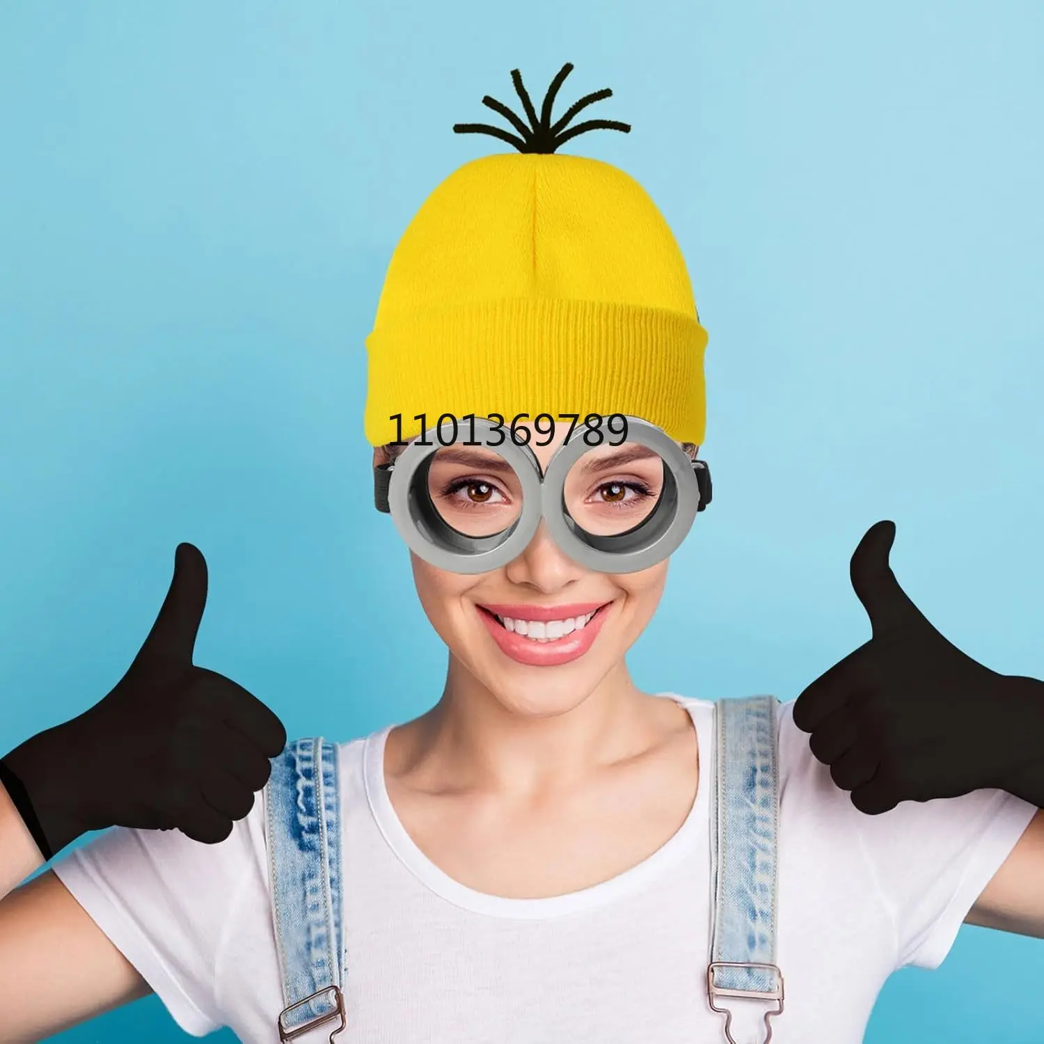 Accessoires de Costume de minions d'halloween pour adultes, lunettes/bonnet jaune/gants pour hommes et femmes, ensemble de fête Cosplay disfraz 3 pièces