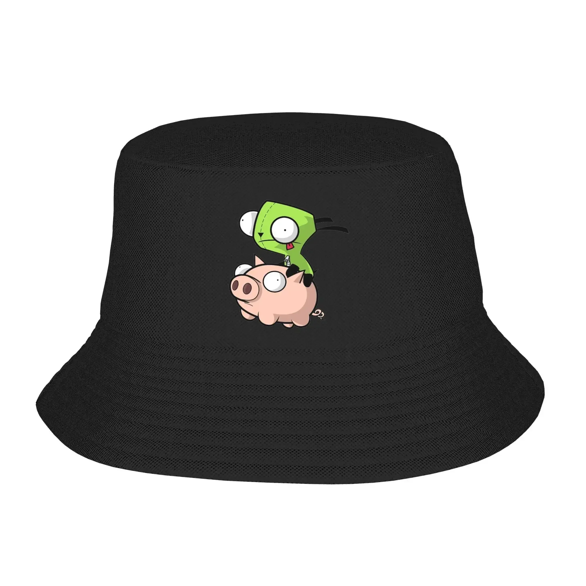 New Invaders Zims Bucket Hat Gir Flying on Piggy Streetwear Fisherman Caps Men Women Vintage Hunting Sun Hats Portable Printed C