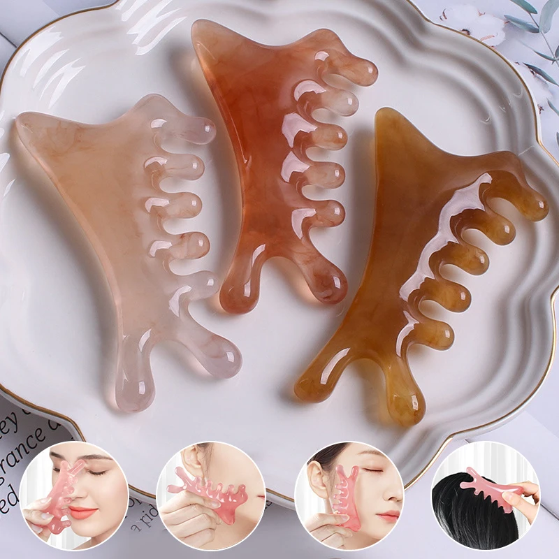 

1PCS Resin Five Wide Tooth Comb Body Meridian Massage Comb Acupuncture Therapy Blood Circulation Anti-static Smooth Hair Comb