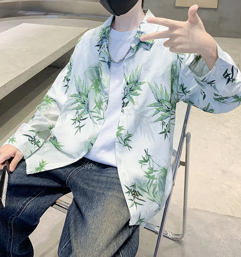 

2024 Summer Boys' Vacation Style Bamboo Single breasted Small Flip Collar Coat Long sleeved Shirt Children's Clothing 4-9Y