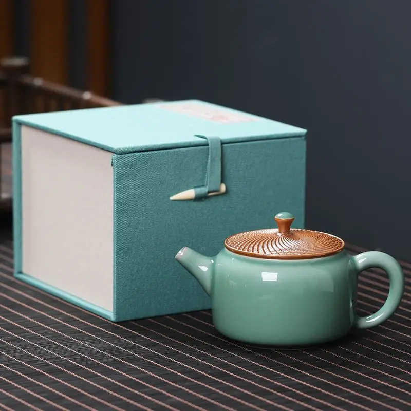Celadon Handmade Han Tile Jumping Tao Single Kung Fu Set Tea Brewer High-End Gift Box Chinese Style Teapot