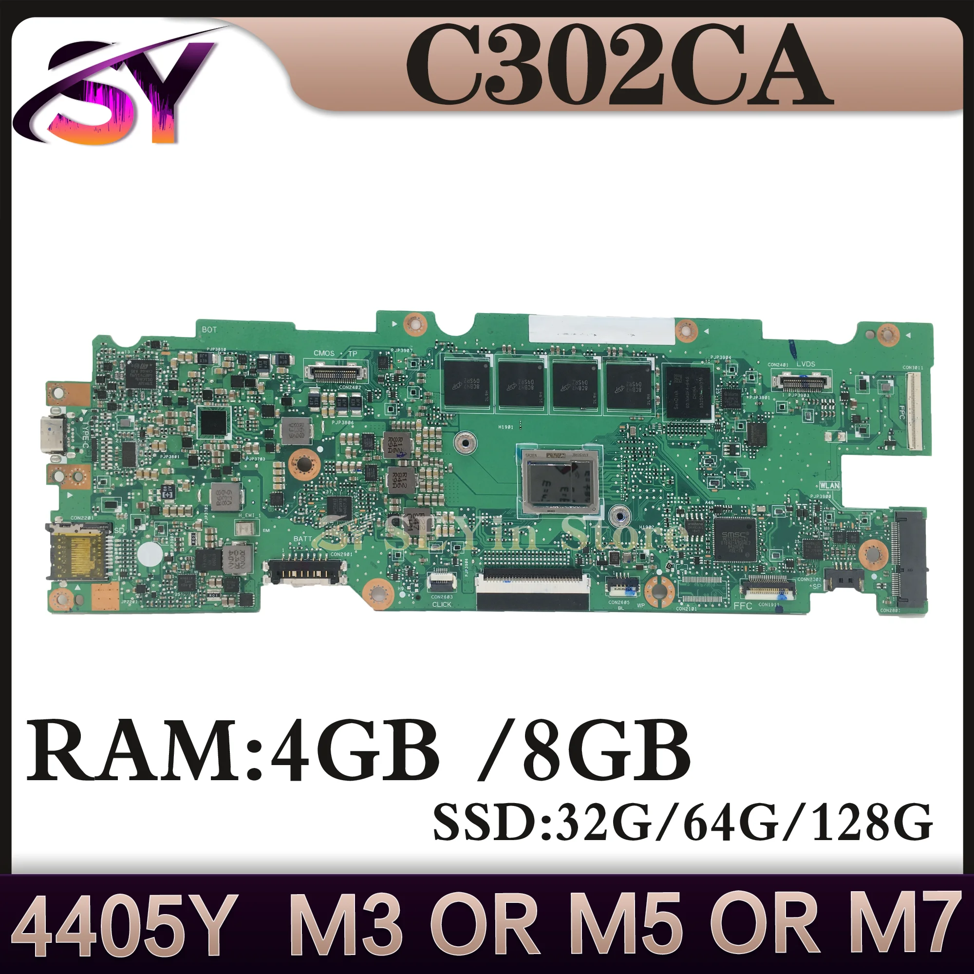 

Mainboard C302C 4405Y M3-6Y30 M7-6Y75 4GB/8GB-RAM SSD-32G/64G/128G For ASUS C302CA C302 Laptop Motherboard Maintherboard