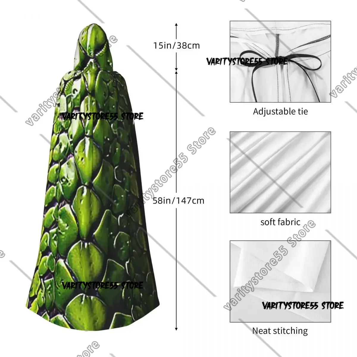 جلد الثعبان الأخضر الأفعى الثعبان الحيوان طباعة فايبر مقنعين عباءة الساحرة القرون الوسطى زي تأثيري هالوين مصاص دماء عباءة