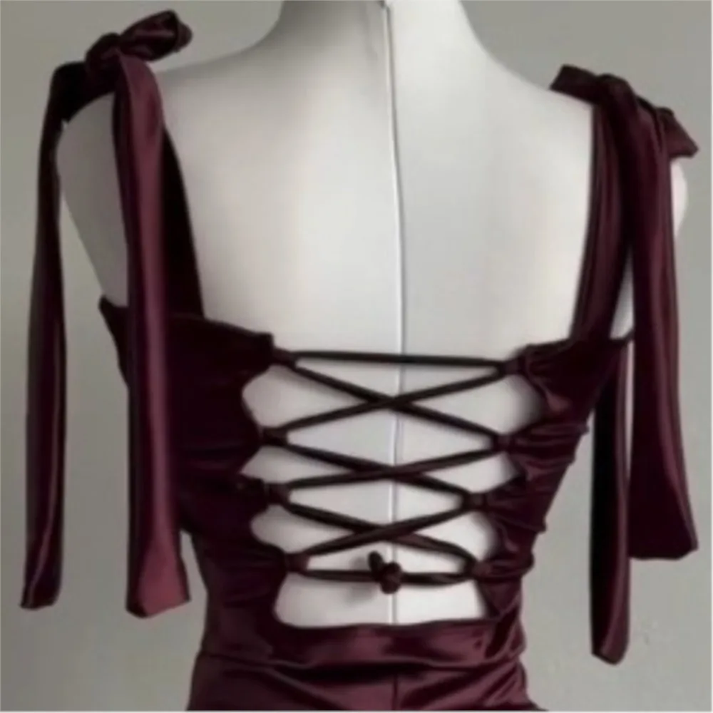 Dresses For Woman Spaghetti Strap Bowknot Solid Color Leace-up Backless Slim Trendy All-match Elegant Temperament Hepburn Style