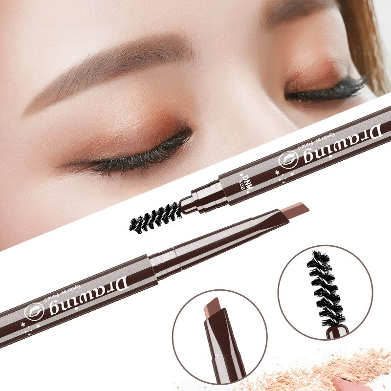Lápis de sobrancelha automático de cabeças duplas de maquiagem natural de 5 cores com pincel de sobrancelha naturalmente fácil de colorir e desenhar lápis de sobrancelha
