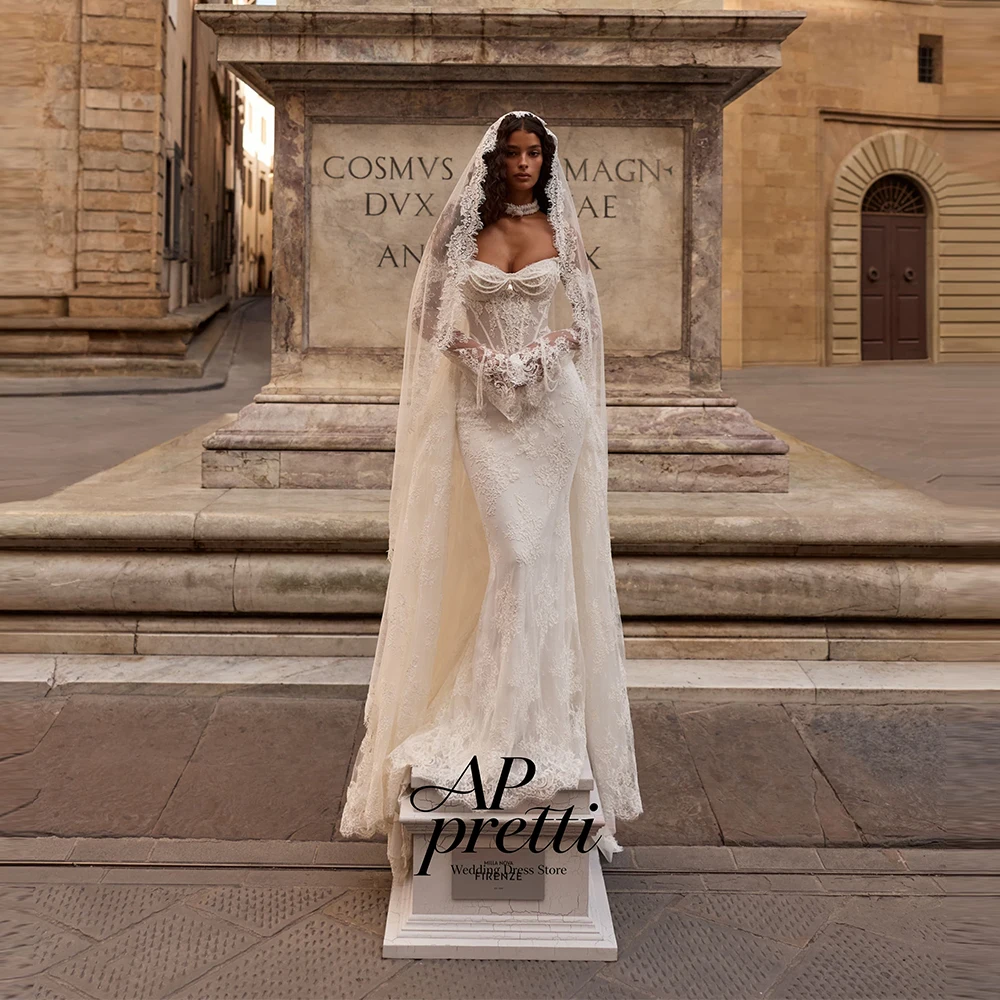 AP pretti Luxury Lace Wedding Dress For Women Customized Floor-Length Sweetheart Bridal Gown Robe De Mariée Sleeveless Mermaid