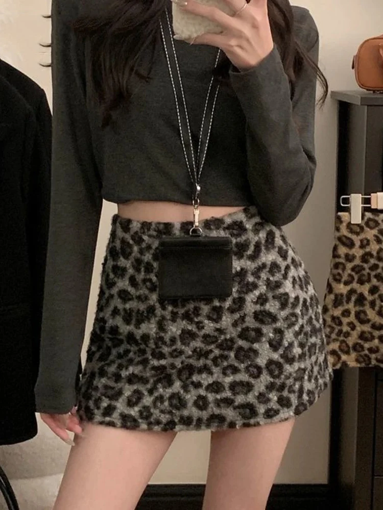 Skirts Women Vintage Leopard Printed Autumn Winter Fashion High Waist Slim Sexy Mini Skirt Ladies Clubwear Casual