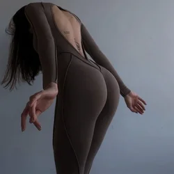 Seksi Backless Tulumlar Kadınlar Için Yaz Bodycon Uzun Kollu Geri Fermuar Elegantes Ince Elbise Gece Kulübü Kıyafeti Tulum