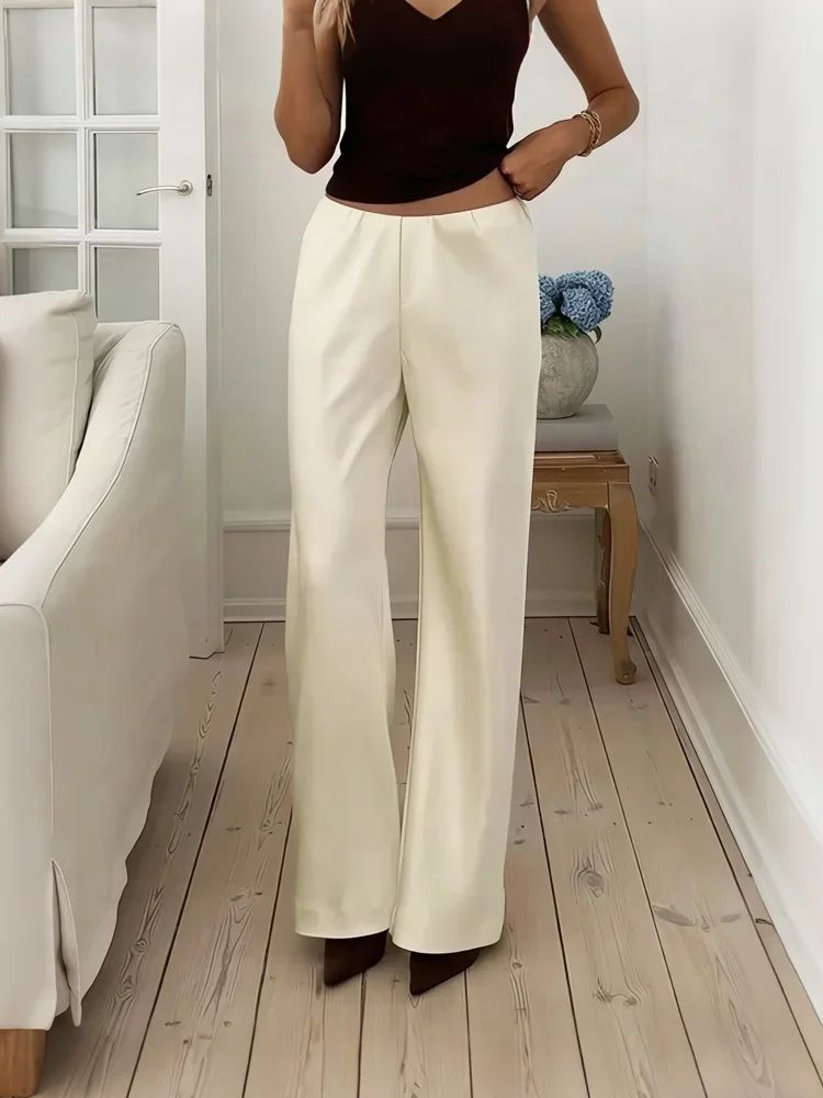 

Satin Casual Spring Women's Pants Solid High Waist Commute 2026 Streetwear Loose Straight Trousers Female Pleated Pants