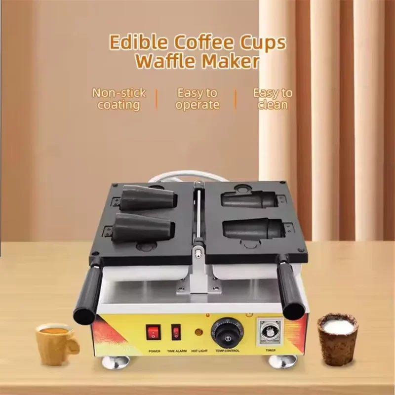 Copo de waffle comestível semiautomático que faz a máquina sorvete em forma de copo comestível para café