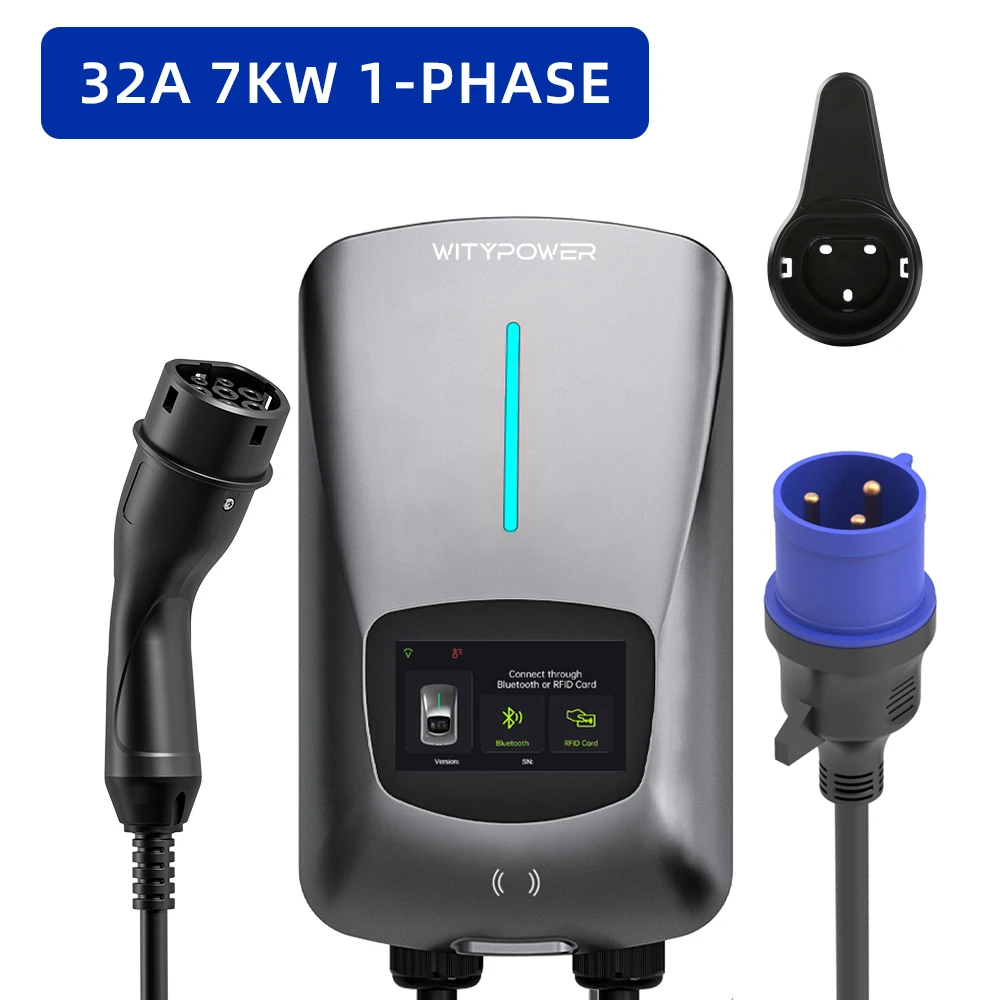 WityPower EV-lader Type 2 7KW 11KW 22KW 1/3-fasig EVSE Wallbox Oplaadstation voor elektrische auto's met WiFi-app-bediening RFID
