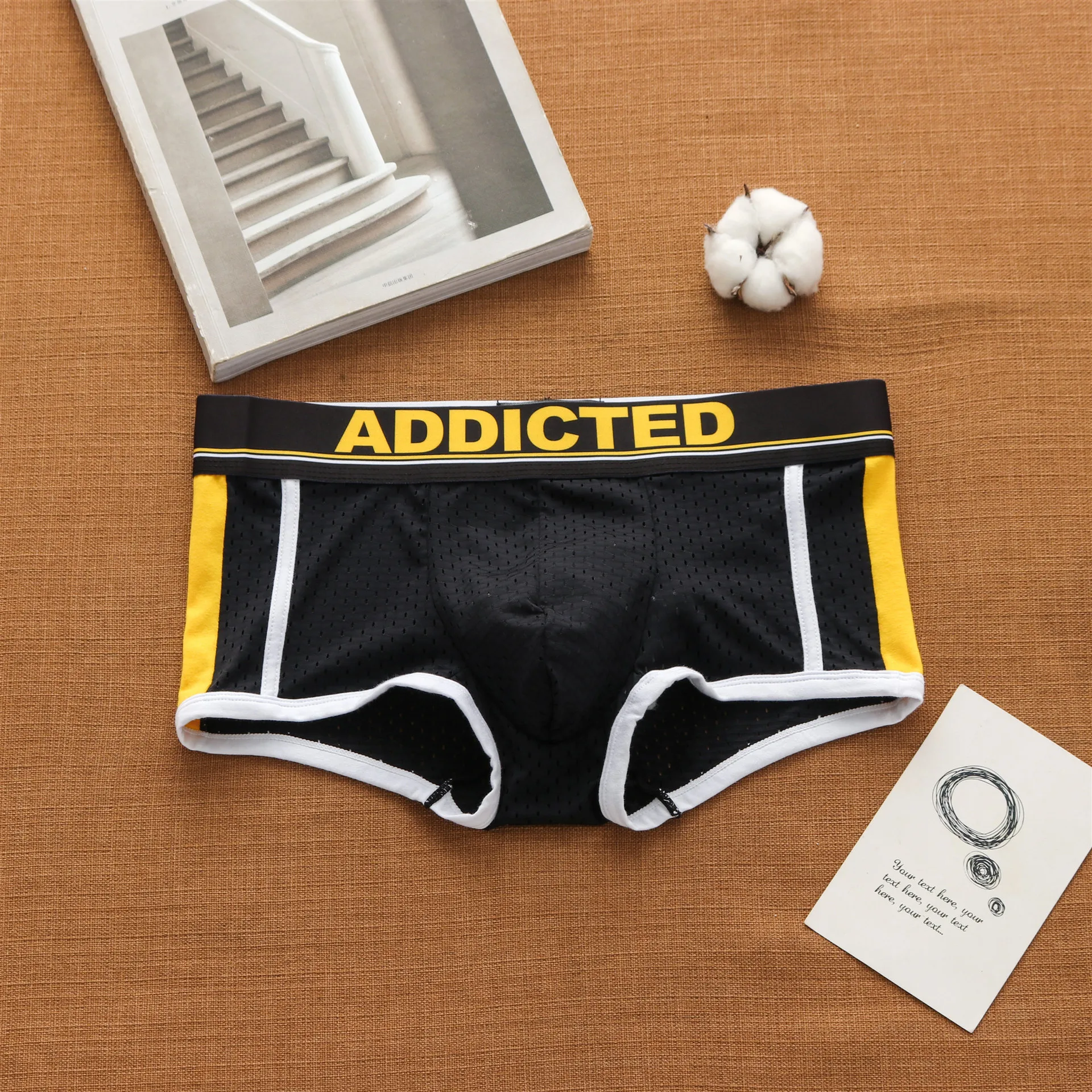 Addicted-Sous-vêtements taille basse pour homme, maille glacée respirante, pantalon confortable, coin carillon plat