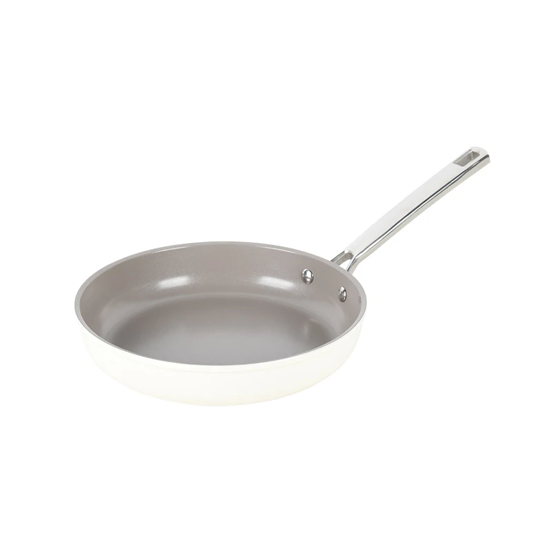 Stainless steel handle white high temperature coated frying pan