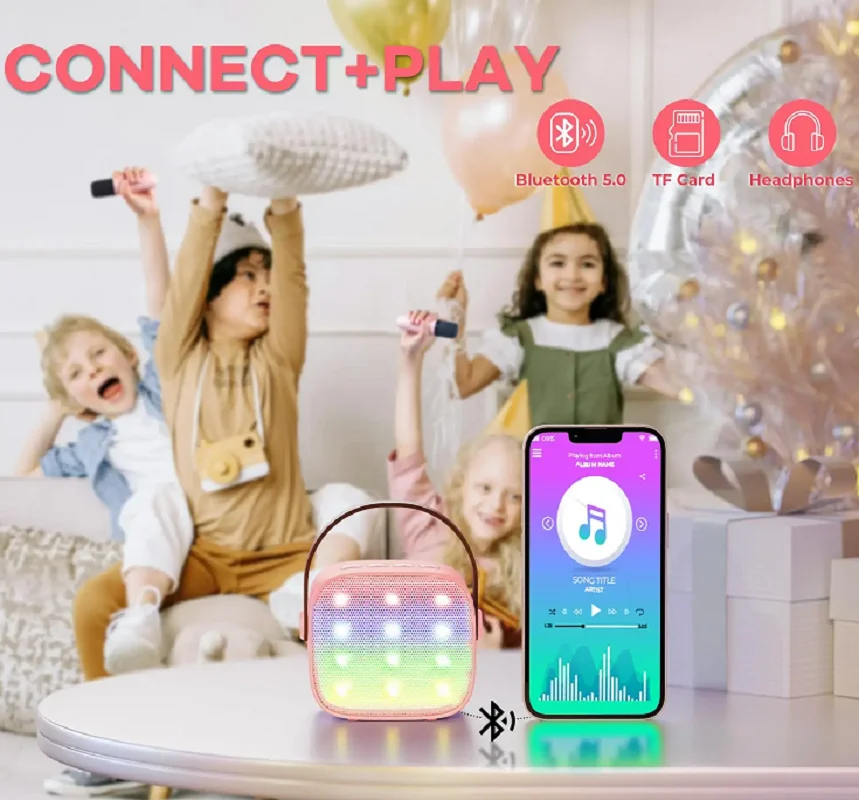 Mini Microphone karaoké pour enfants, avec lumières colorées, haut-parleur Bluetooth Portable pour garçons et filles, chant en plein air, cadeau de fête, jouet sans fil
