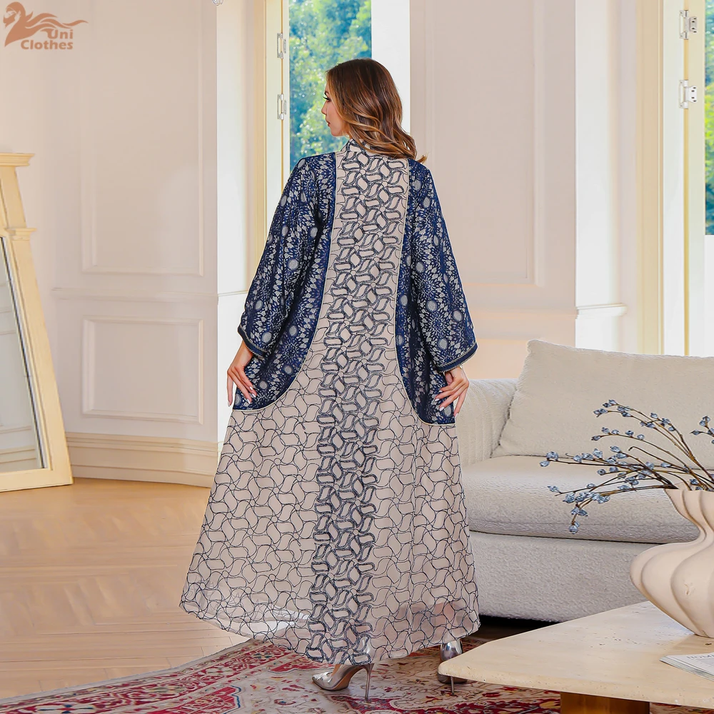 

Uni New Dubai Luxury Mesh Embroidered Woman Evening Dress Stylish Muslim Elegant Maxi Abaya 2025