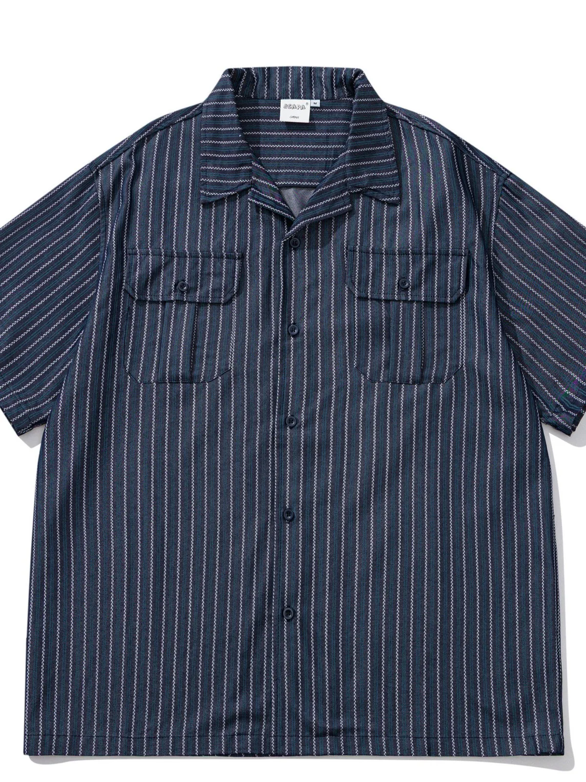 Summer Japanese Retro Amekhaki Striped Short Sleeved Shirt Men's and Women's Loose Cuban Collar Shirt