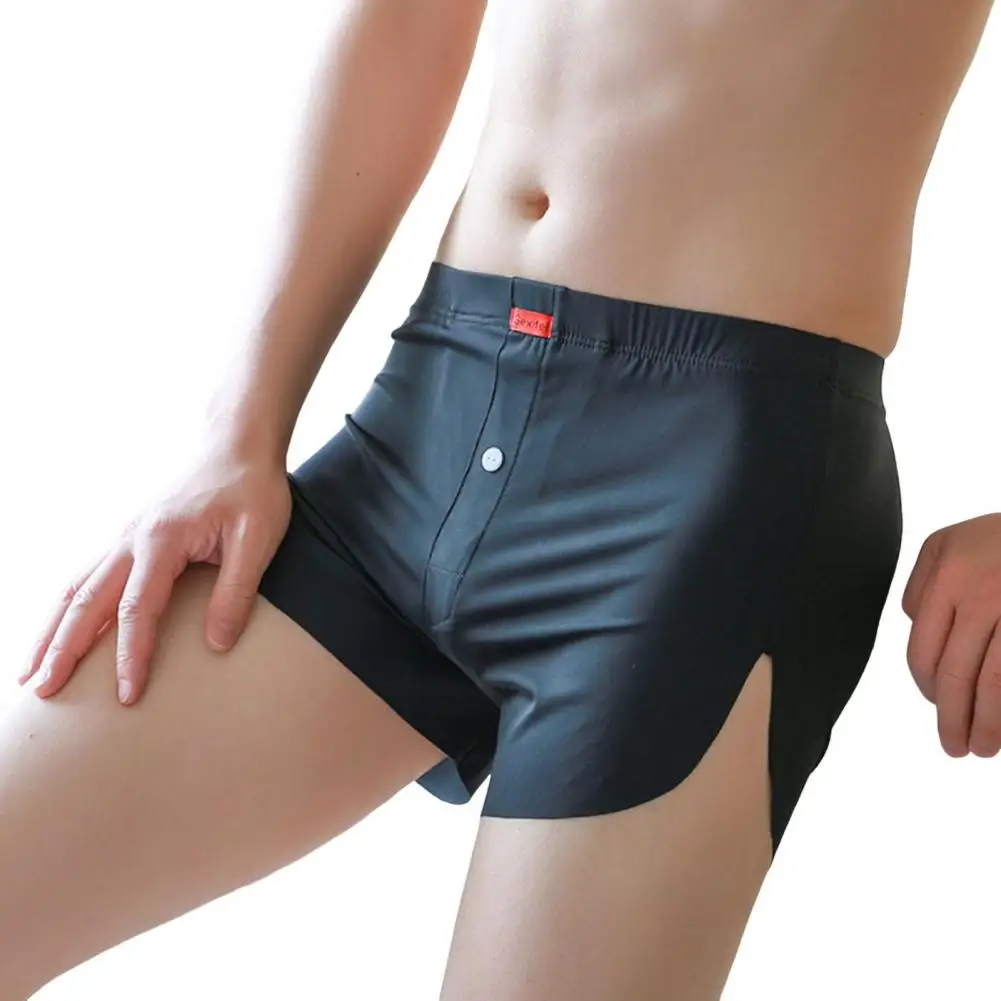 Loose Men Boxer Underwear Elastic Mid-waist U-Convex Shorts Briefs Wide Waistband Ice Silk Seamless Thin Panties with Slits