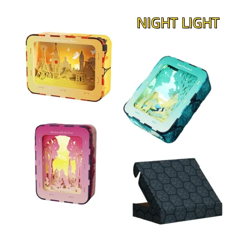 Blocs de construction en bois avec veilleuse, scène de rue MOC, assemblage de bureau créatif, Kit de bricolage, cadeau multicolore, vacances pour adultes et enfants